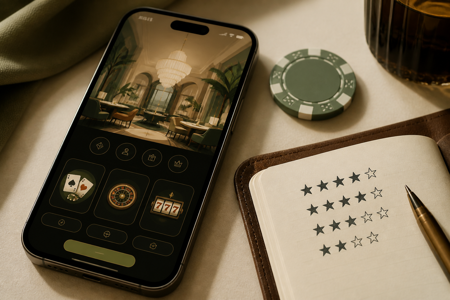 Notebook and phone on a desk used for comparing casino apps